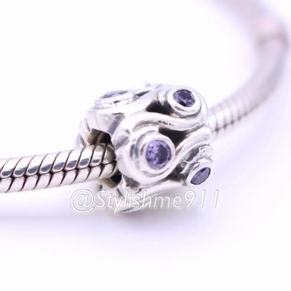 Authentic PANDORA Retired Ocean Wave with Purple CZ Charm